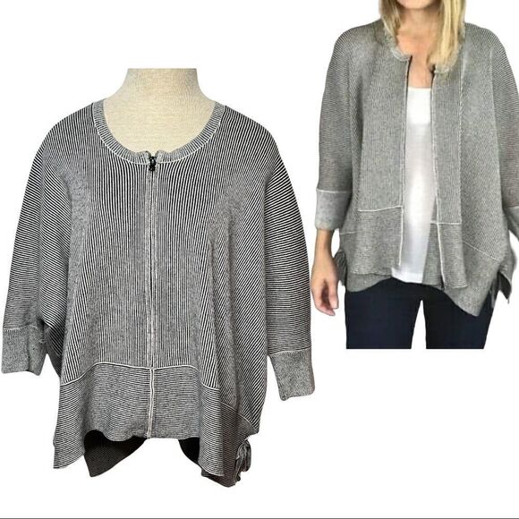 CAbi Cupids Cardi Sweater Style 3526 Zip Front Striped Boxy Oversized Cardigan M - Picture 3 of 8